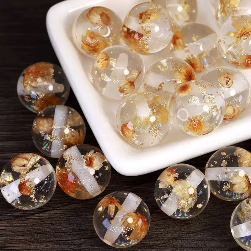 16mm REAL flower resin round DIY beads - 10pcs/bag