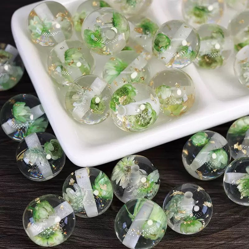 16mm REAL flower resin round DIY beads - 10pcs/bag