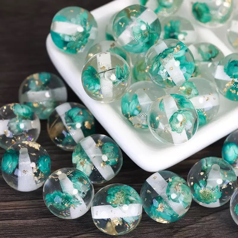 16mm REAL flower resin round DIY beads - 10pcs/bag