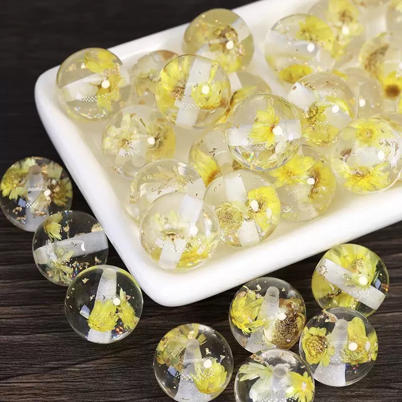 16mm REAL flower resin round DIY beads - 10pcs/bag