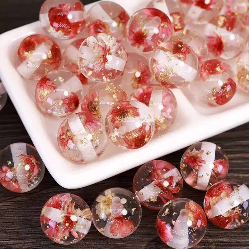 16mm REAL flower resin round DIY beads - 10pcs/bag