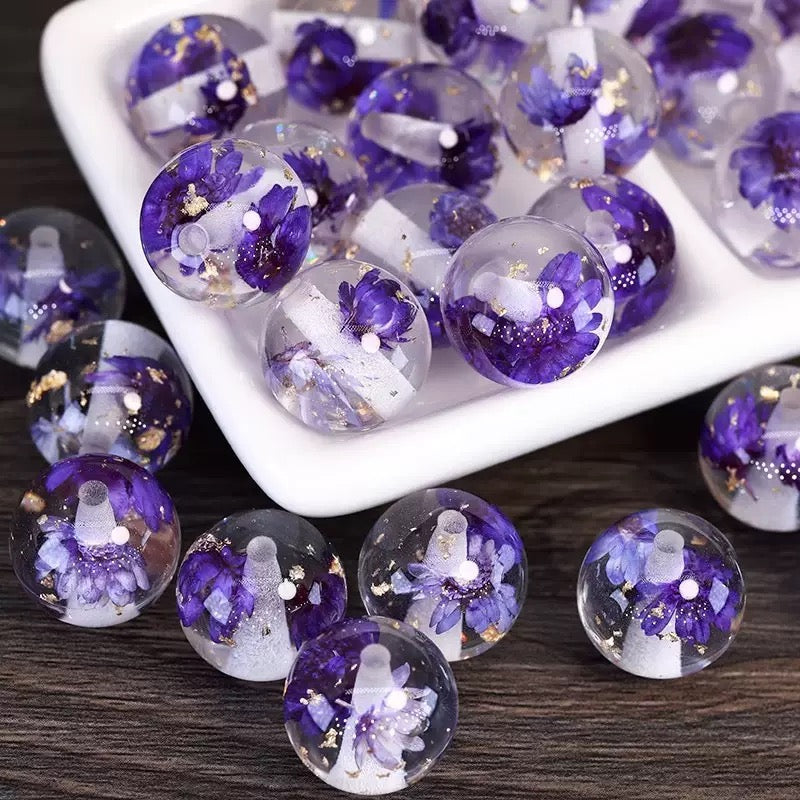 16mm REAL flower resin round DIY beads - 10pcs/bag