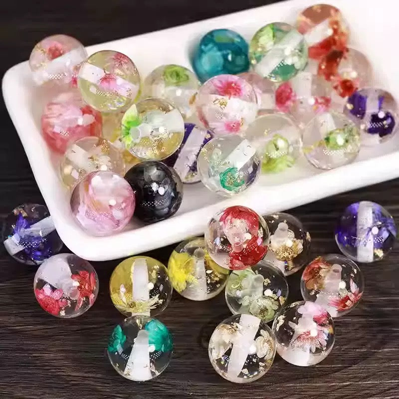 16mm REAL flower resin round DIY beads - 10pcs/bag