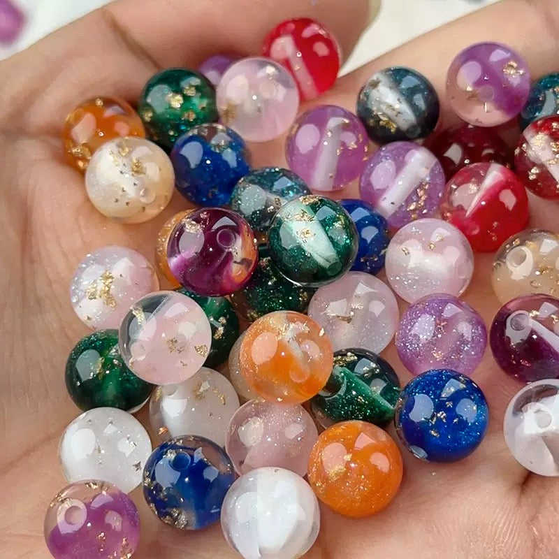 10mm DIY round resin glitter beads - 50pcs/bag