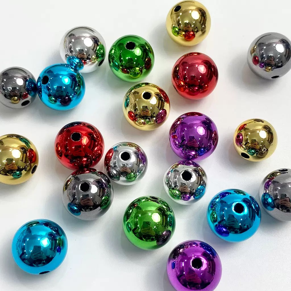 16mm metallic DIY round handmade beads - 50pcs/bag