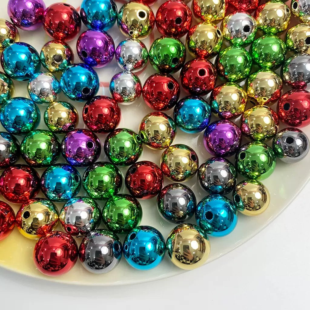 16mm metallic DIY round handmade beads - 50pcs/bag