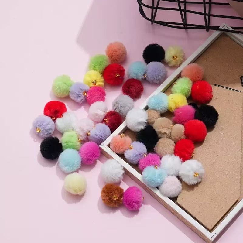 20mm fluffy pom pom pendant hanging DIY beads - 50pcs/bag