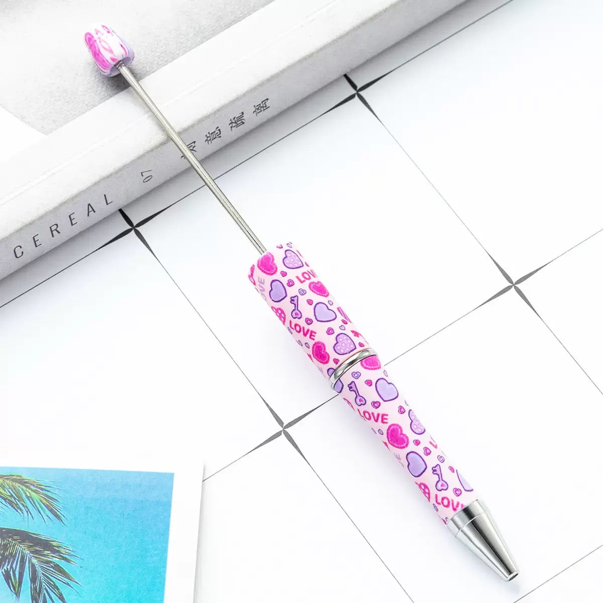 Beaded Valentine's Day DIY  plastic pen