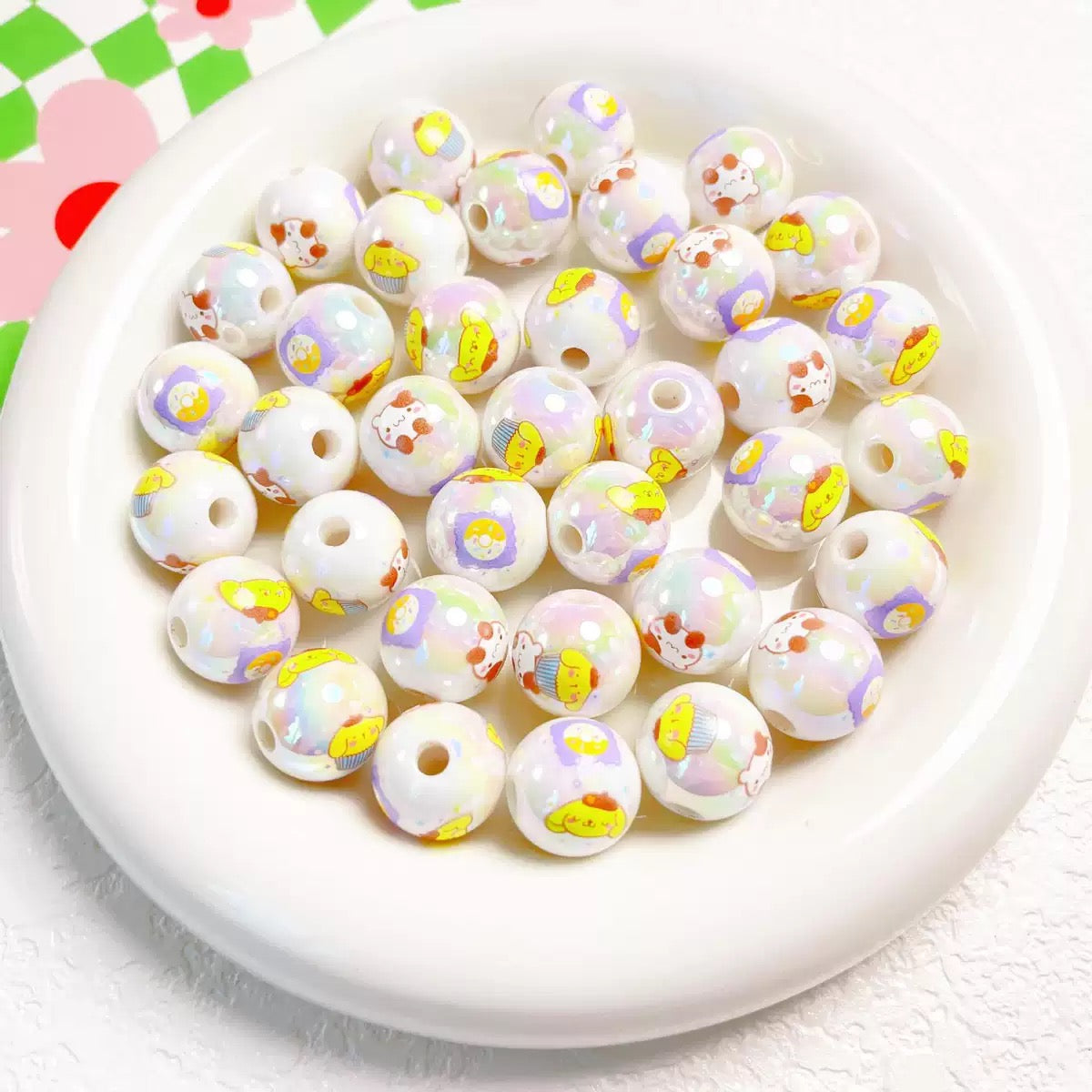 16mm cartoon printed round DIY beads 10pcs/bag