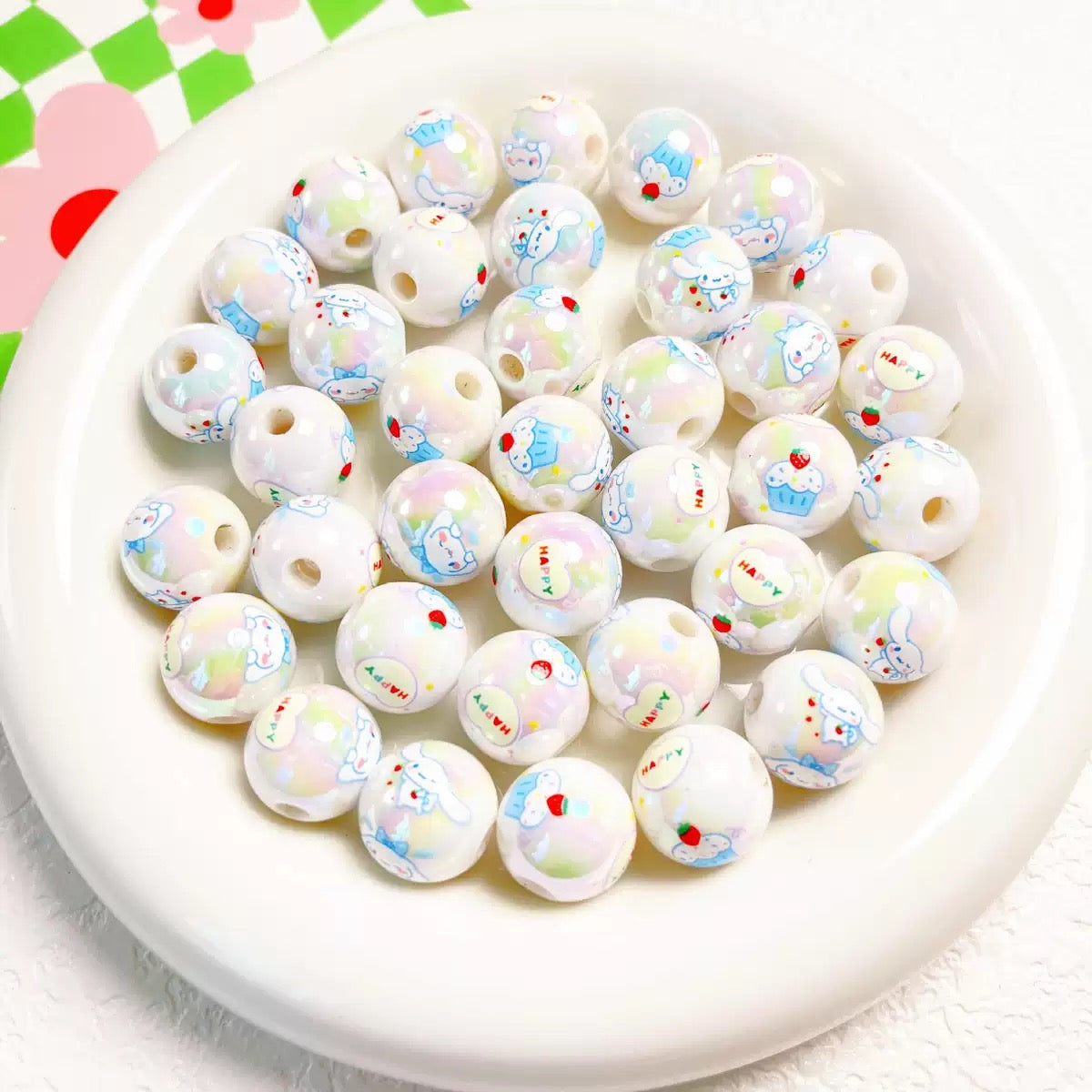 16mm cartoon printed round DIY beads 10pcs/bag